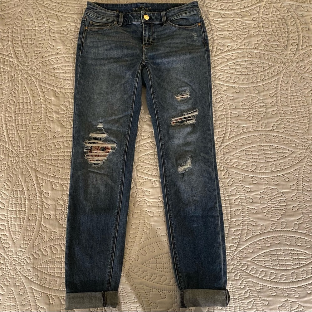 White House Black Market Skinny Jeans with Floral Patches